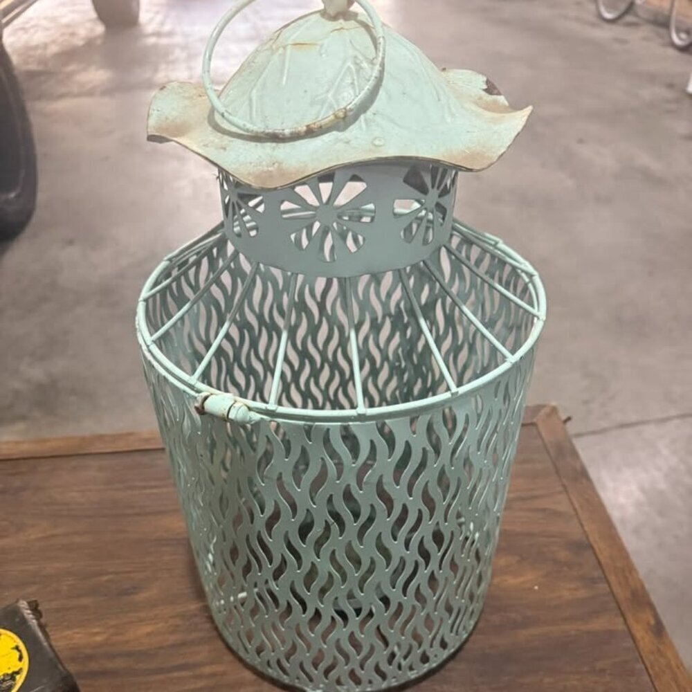 Teal colored aluminum/metal candle holder